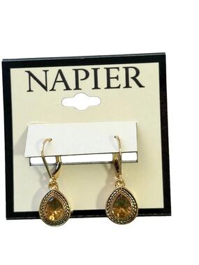 Napier Gold Teardrop Earrings with Citrine-Colored Stones